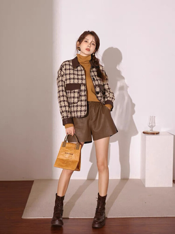 [Ou Zhengsha] Fashion Plaid Casual Short Jacket 19171# JJ