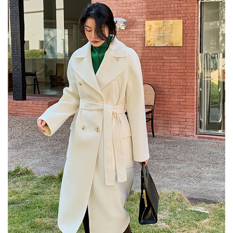[HANNA Hanna] Simple solid color all-match coat double-breasted wool coat (with belt) 6610