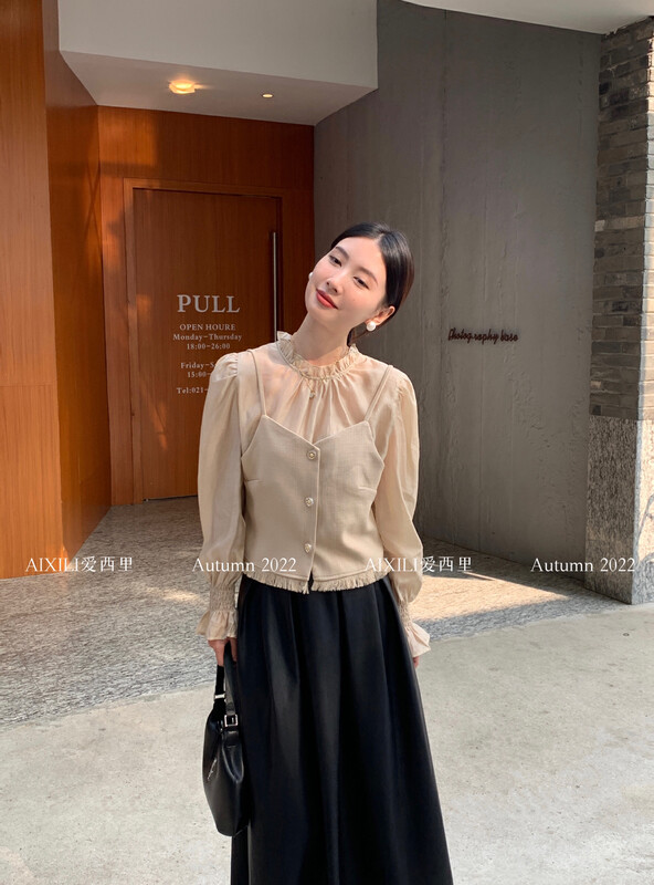 [AIXILI Aixili] Stand-up collar with slim vest suit (with vest) single-breasted design 7267