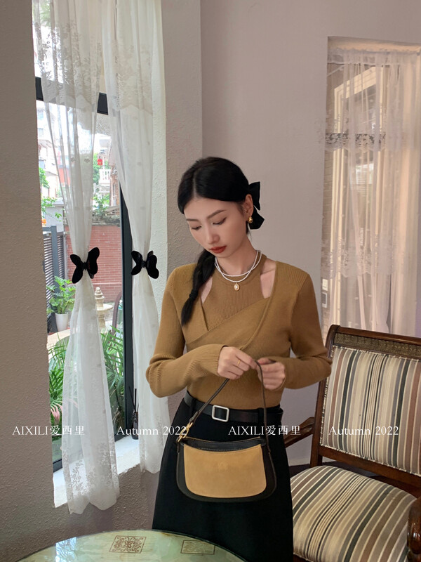 [AIXILI Aixili] Solid color all-match thin and temperament knitted sweater knitted sweater (with vest) with vest 7377