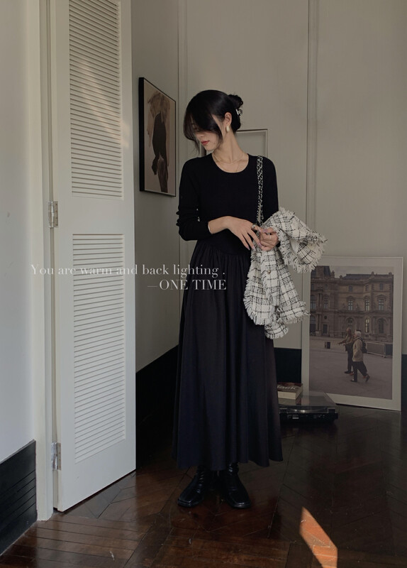 Autumn is new!【ONE TIME】Round neck high waist trousers solid color dress KX1011# JHY