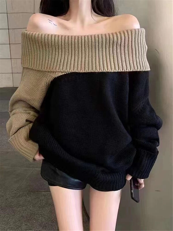 [Korean C Home] Color-blocking Korean style long-sleeved warm sweater 0822# PCZ