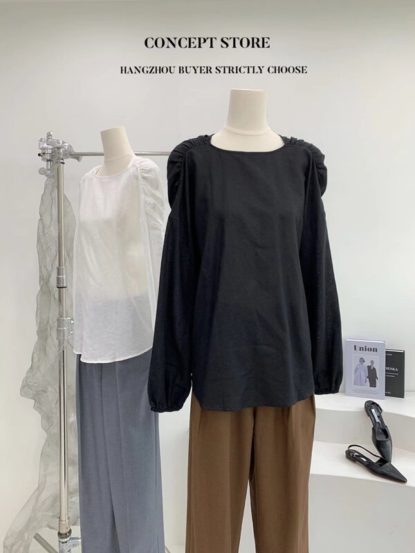 Autumn is new! [Concept Store - Object Reverse] Minimalist Round Neck Long Sleeve Temperament Shirt AKI-912# CHO