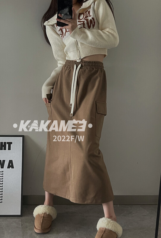 【KAKAMEE】Material shape version positive drawstring slit tooling skirt skirt 5255