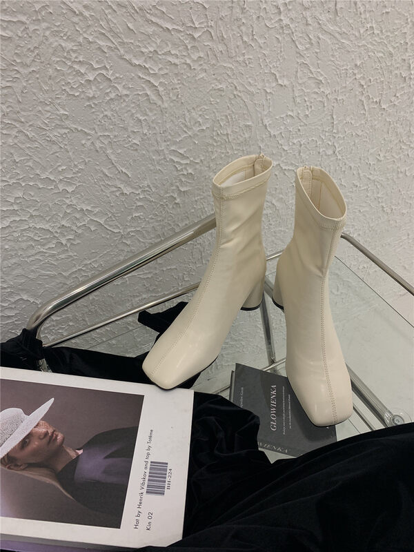 [Concept Store - Object Reverse] Light familiar style all-match square-toe short boots ST-7014# CHO