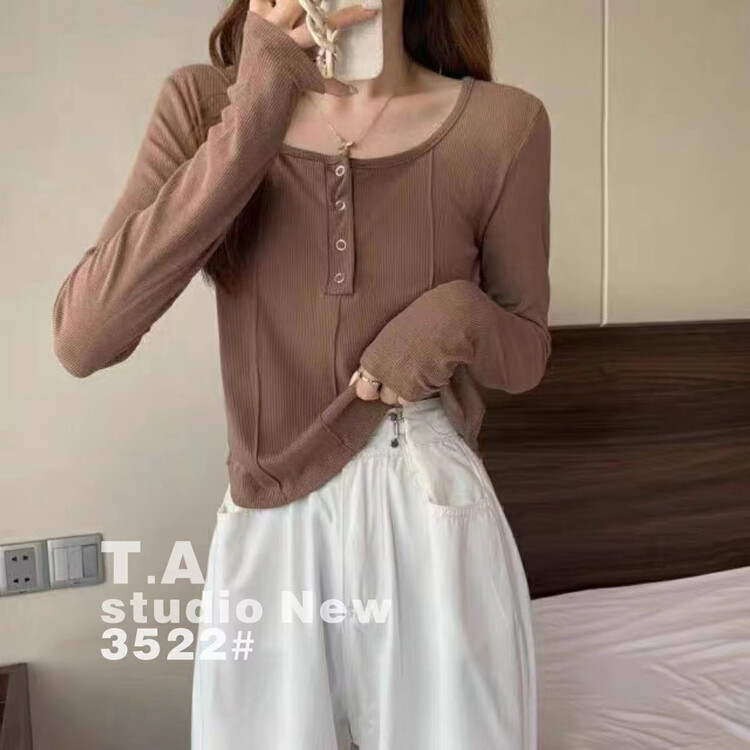 [TA+] Round neck slim fit all-match bottoming shirt A3522# L