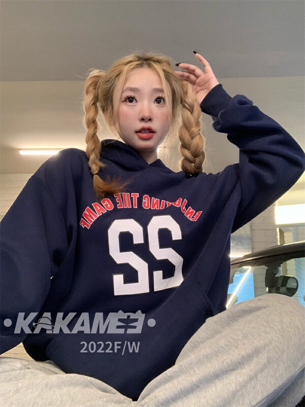 [KAKAMEE] Autumn new Korean style sweet and cool letter printing composite cotton hooded sweater loose casual all-match slimming S800