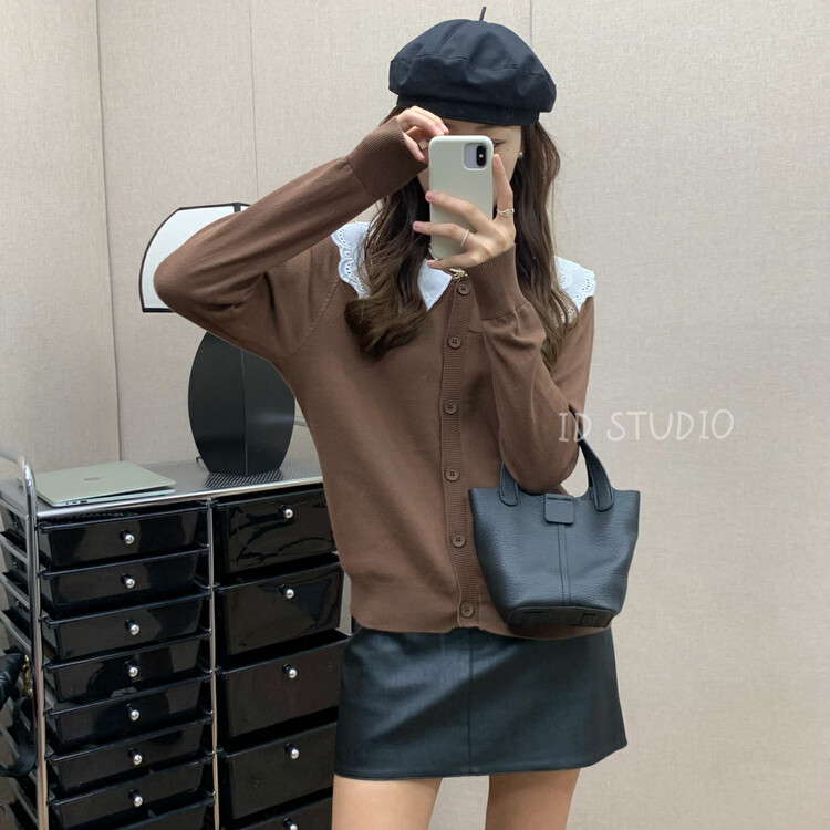 New in winter!【I-D】Korean Double Lace Collar Shirt 3270# L