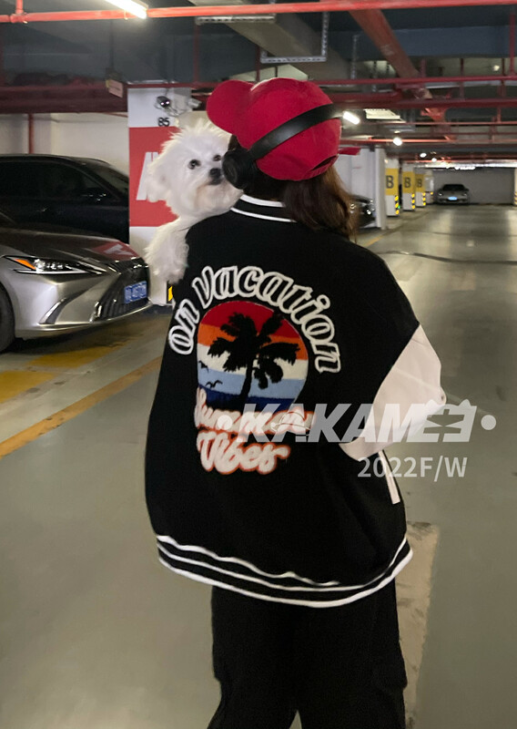 【KAKAMEE】Autumn New American Casual Style Coconut Letter Towel Embroidered Contrast Color Splicing Short Jacket (Loose Casual All-match Baseball Uniform) S681# CQW