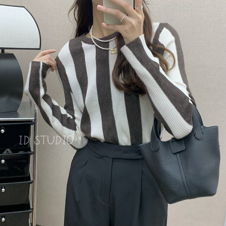 New in winter! [I-D] Korean version all-match striped warm sweater Y3221# L