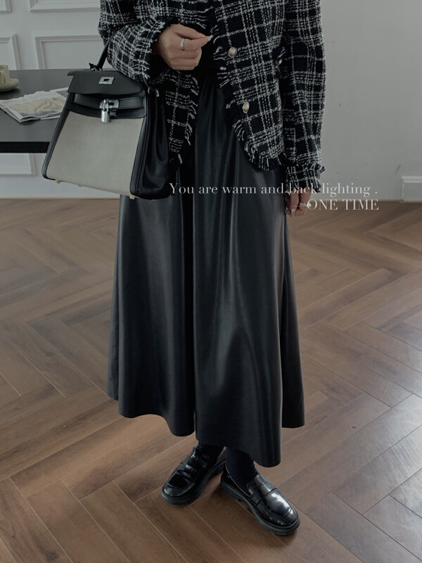 Original price 88.99! New for autumn!【ONE TIME】Loose textured pu elastic waist skirt XW5191# JHY