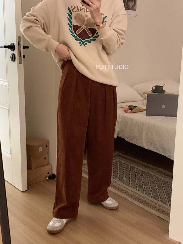 Original price 77.83! New in autumn! [M.ZI STUDIO] Retro all-match corduroy casual pants 938# HBX
