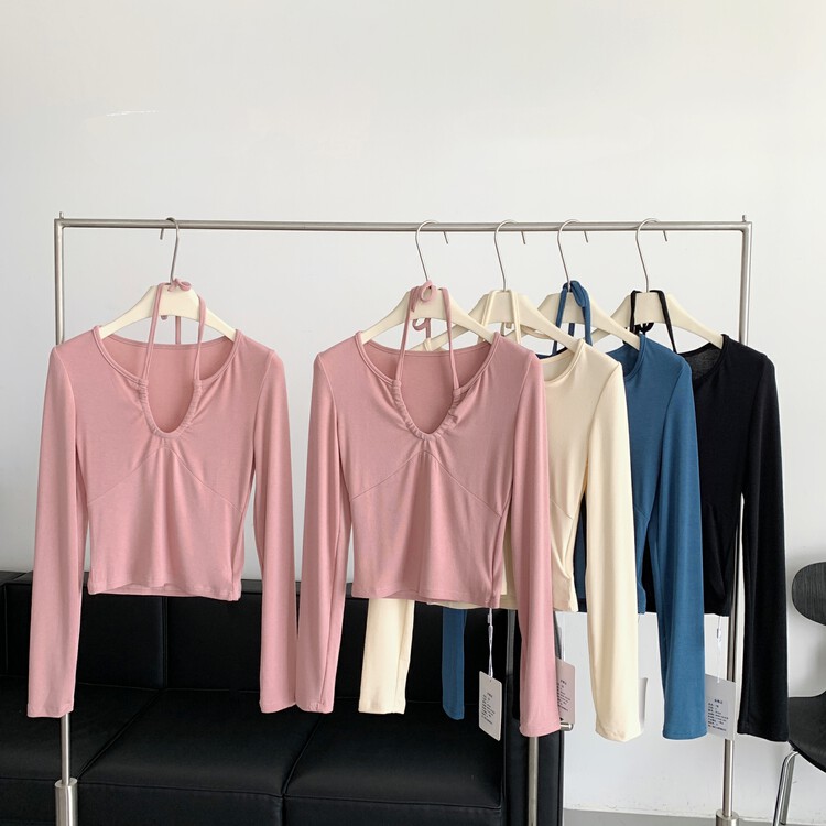 New in winter! [Yi Kaoru] Four-color gentle and pure desire hot girl straps and two V-neck long-sleeved T-shirts 0388# HYY