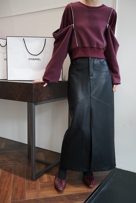 【NEIHE】PU Leather Front Slit Design Straight Skirt Skirt 6181# JHY