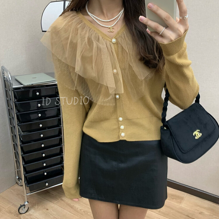 New in autumn! [I-D] Korean V-neck mesh shirt 3238# L