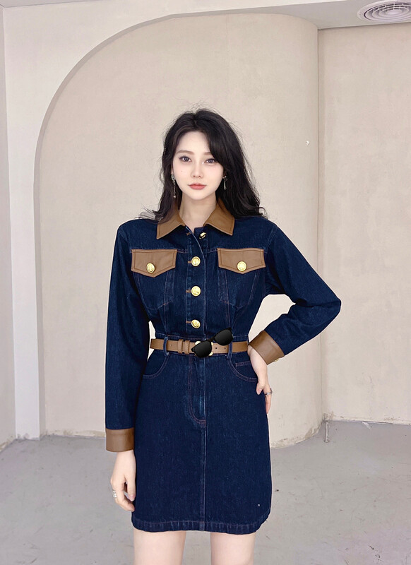 Autumn is new! [MI2 (N: AA)] Denim Korean long-sleeved dress (with belt) A3510# JJ