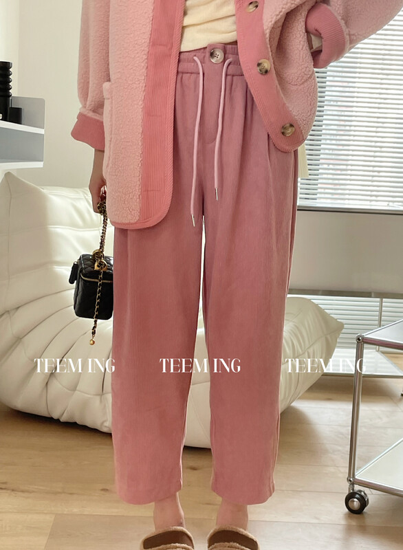 【TEEM ING】Thickened Corduroy High Waist Thin Carrot Casual Pants 22T657# HJY
