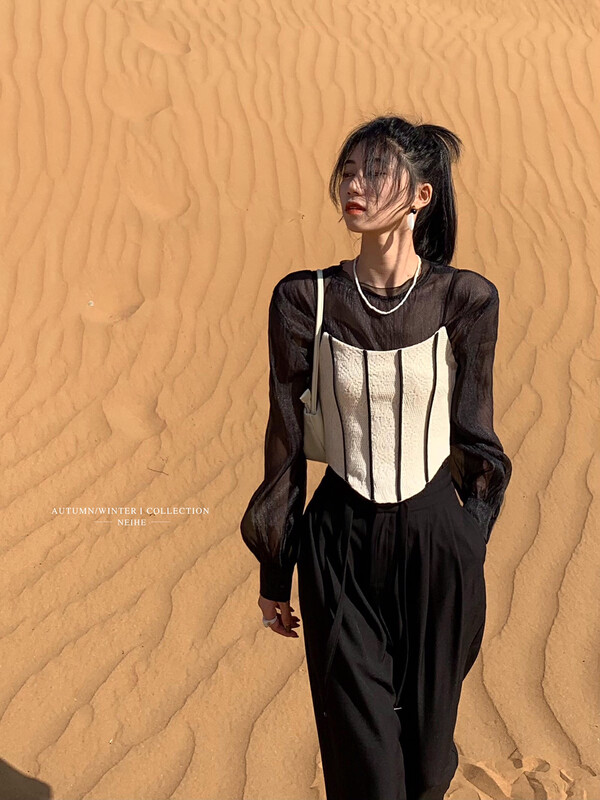 【NEIHE】Vintage Hollow Sling Small Vest Vest/Sling 6006# JHY