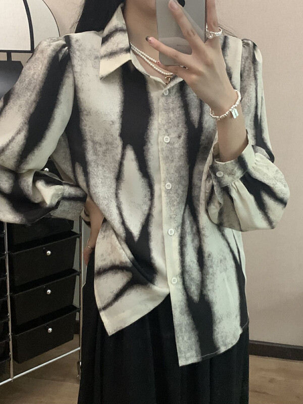 Original price 47.37! New for autumn! [I-D] Loose color matching casual shirt 6165# L