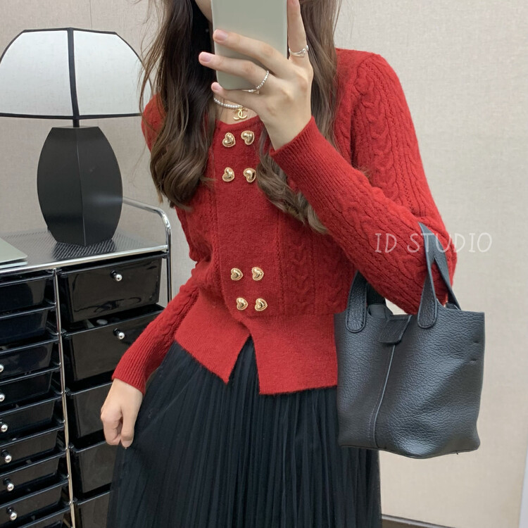 New in winter! [I-D] Korean double-breasted heart button warm sweater 3257# L