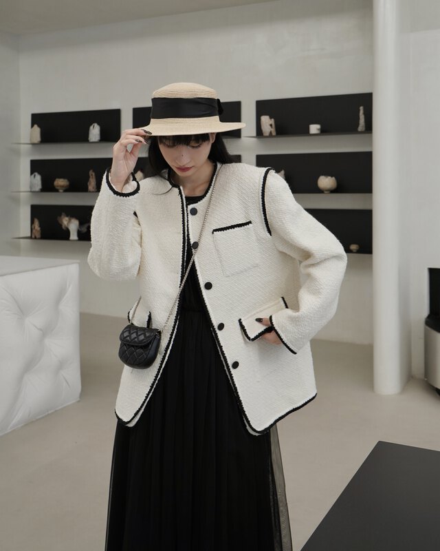 【NEIHE】Advanced French temperament round neck small fragrance coat short coat 6251# JHY