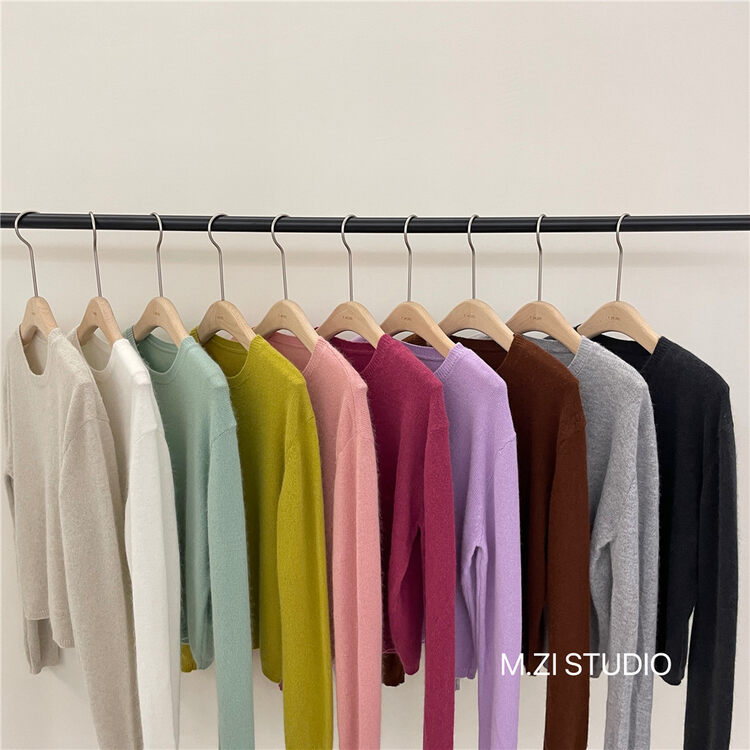 New in autumn!【M.ZI STUDIO】Simple solid color round neck all-match warm sweater 0069# HBX