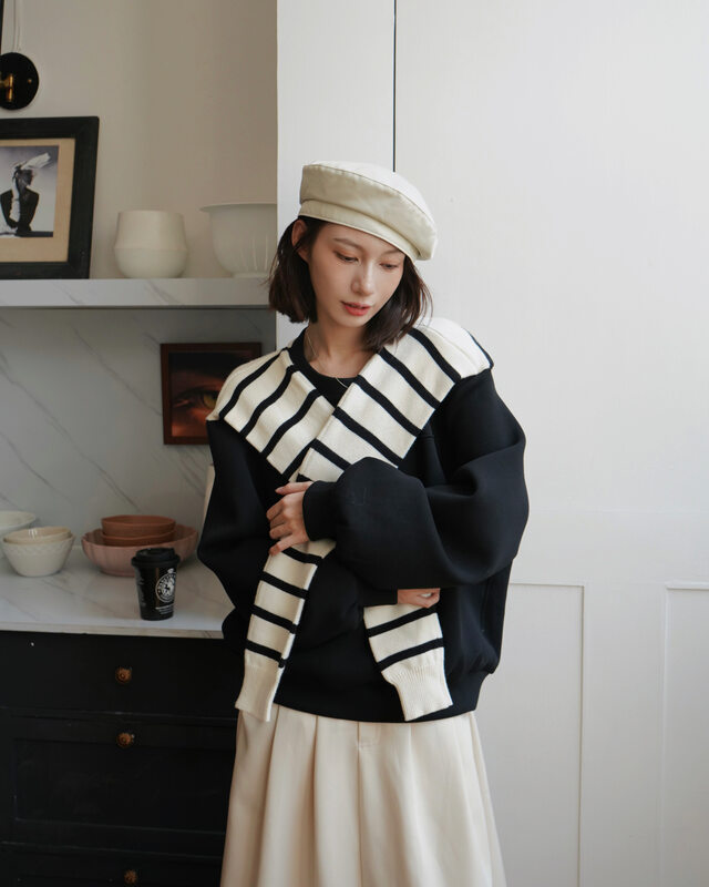 【NEIHE】Fashion Casual Striped Shawl Loose Sweater Sweater 6285# JHY