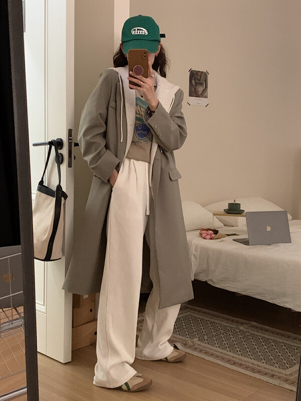 New in autumn! [M.ZI STUDIO] hooded color matching fake two-piece long suit 12069# HBX