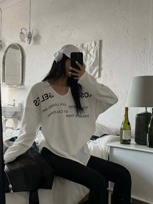 New in autumn! [TA+] Korean casual letter print long-sleeved T-shirt 987# L