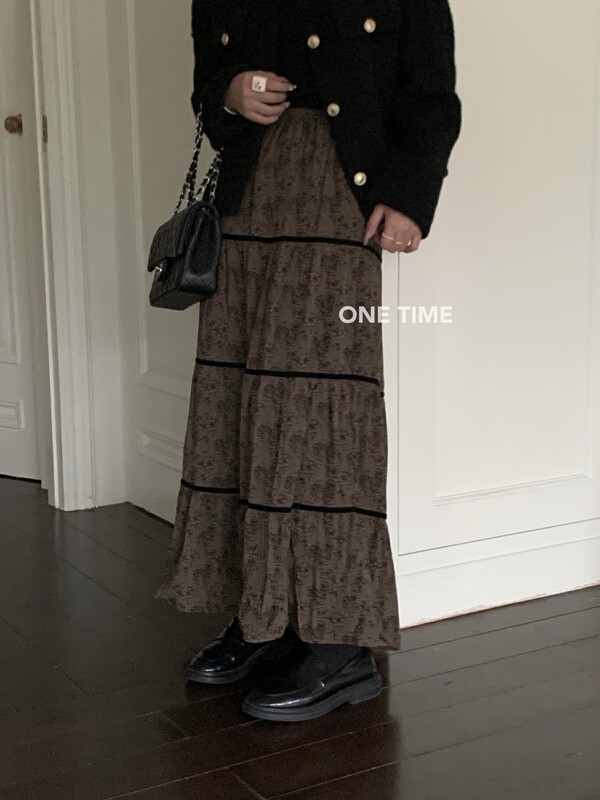 【ONE TIME】Vintage fleece inner floral skirt KW1071# JHY