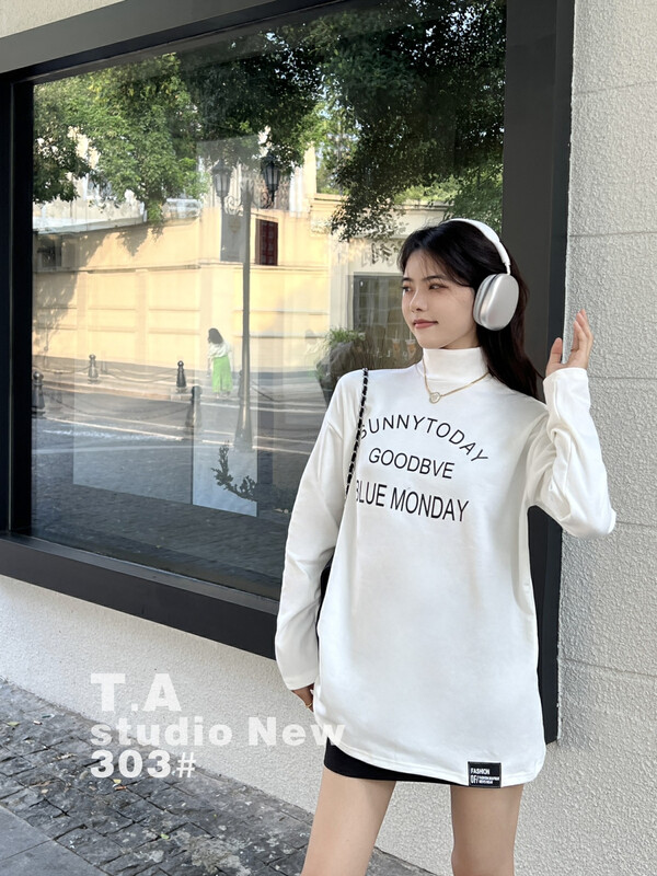 New in autumn! [TA+] Letters loose all-match long-sleeved T-shirt T303# L