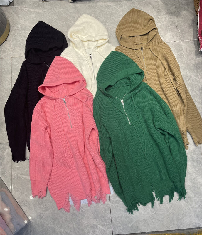 Autumn is new! [Korean C home] Hooded zipper cut hem warm sweater YS2-9056# LSW