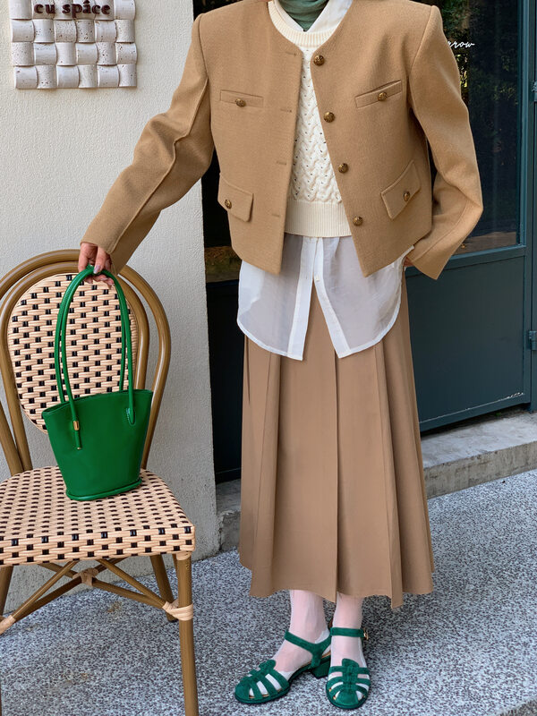 【NEIHE】Mid-length high waist pleated slim skirt 88129# JHY