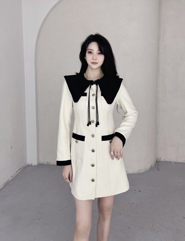 Autumn is new! [MI2 (N: AA)] long-sleeved breasted color-blocking dress A3474# JJ