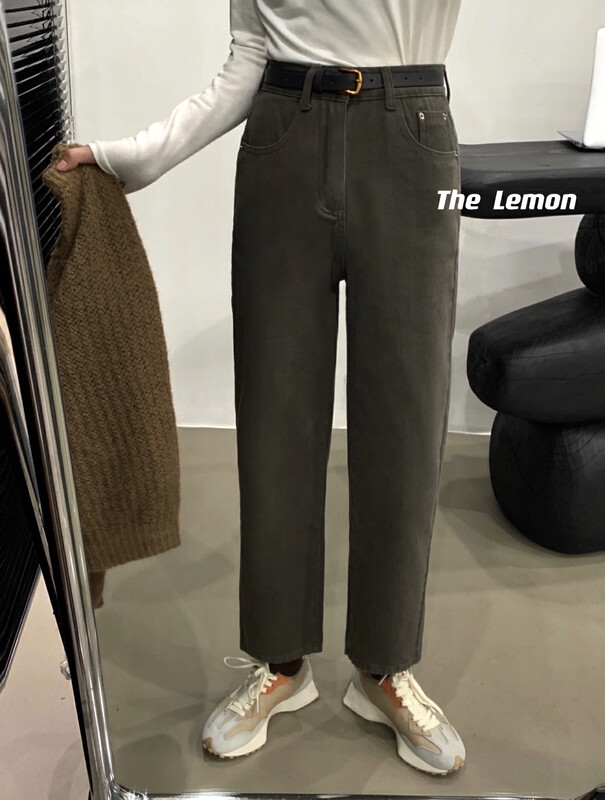 【Lemon Green Tea】Korean Style Texture Versatile Western Style Thin Straight Jeans【Without Belt】B-862