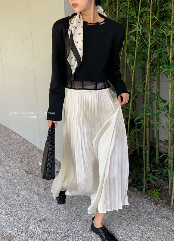 【NEIHE】High Waist Simple Pleated Skirt Skirt 6079