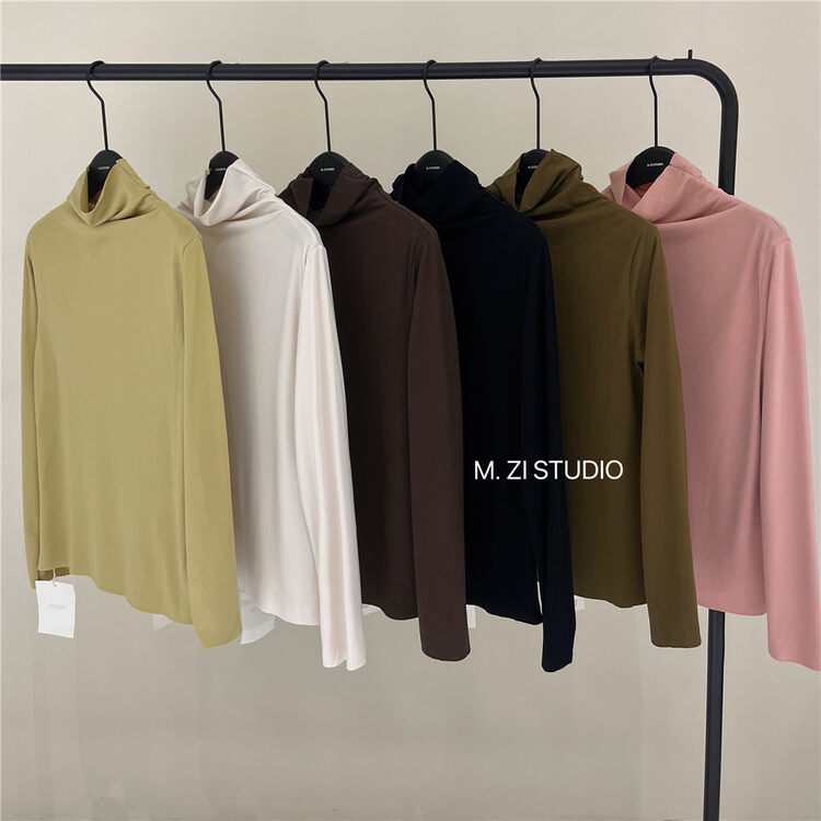 New in winter!【M.ZI STUDIO】High-neck solid color all-match bottoming shirt 3598# HBX