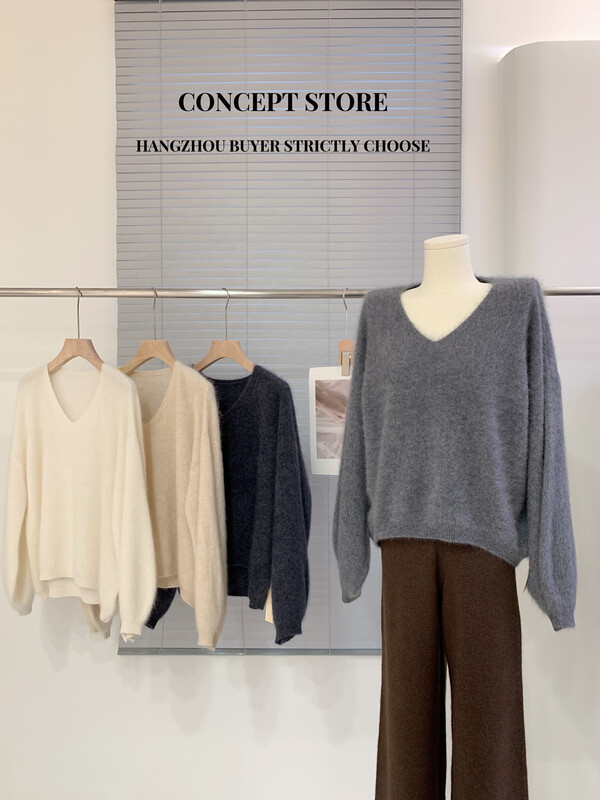 Autumn is new! [Concept Store - Object Reverse] Loose Versatile V-Neck Warm Sweater (including 100% Cashmere) YF-22312# CHO