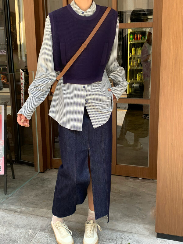 【NEIHE】Casual round neck irregular design knitted vest vest 6203# JHY
