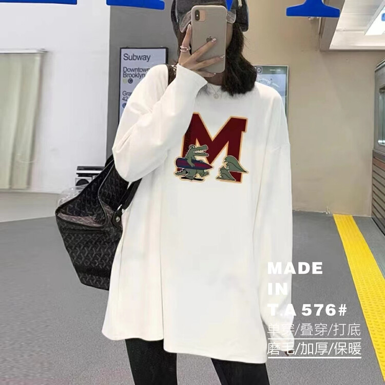 【TA+】Round Neck Loose Print Long Sleeve T-Shirt 576# L