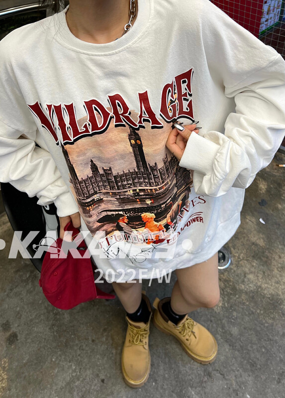 【KAKAMEE】American retro spray painting big picture print "boyfriend style" sweater (loose, thin and not picky) N59# CQW