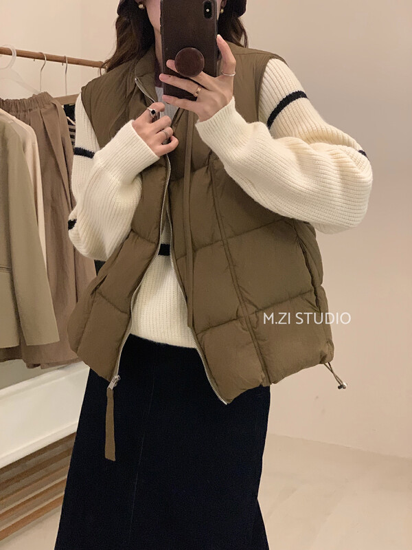 【M.ZI STUDIO】Solid Color Versatile Zipper Cotton Vest 12089# HBX