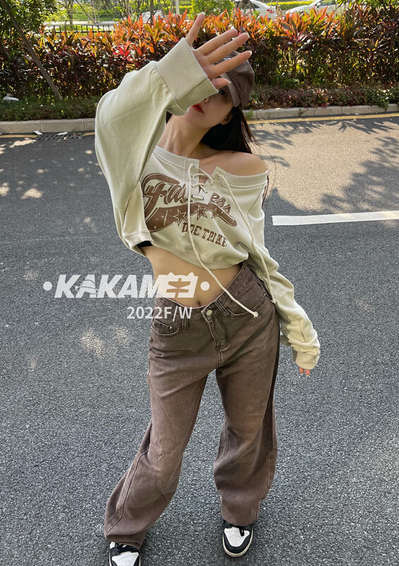 [KAKAMEE] Loose and casual printed straps cotton short style pure desire hot girl straps sweater sweater net red hot girl n71