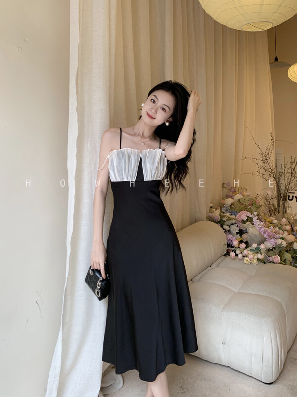 【Xiu Xixi】French elegance and noble suspender dress (with detachable pearl chain) YS1-8135# JHY