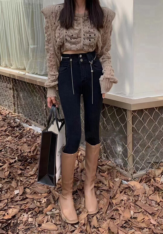 Autumn is new! [LSJD] heat storage velvet warm slim fit skinny jeans (with waist chain) 6079# WTT