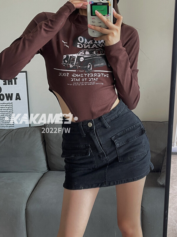 Original price 66.55! [KAKAMEE] European and American style personalized letter printing long-sleeved jumpsuit long-sleeved T-shirt (cuffs can be worn twice with large stretch) N36# CQW