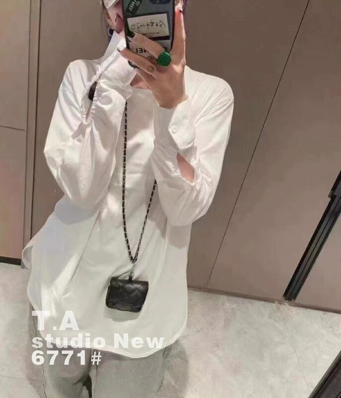 New in autumn! [TA+] round neck solid color basic long-sleeved T-shirt 6771# L
