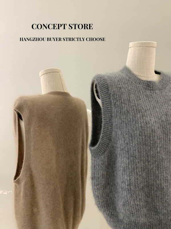 [Concept Store - Object Reverse] Simple Solid Color Sleeveless Round Neck (100% Cashmere) Vest WYJQ-S035-KH202# CHO