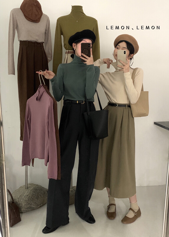 [Lemon Green Tea] Korean version of the wild artifact turtleneck knitted bottoming shirt 00-217
