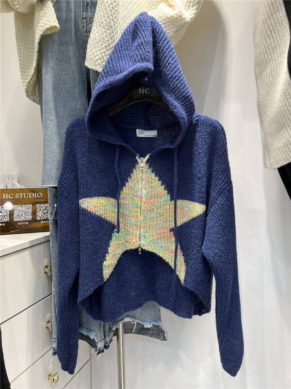 New in autumn! [Korean C home] Hooded five-pointed star short warm sweater 0672# LSW
